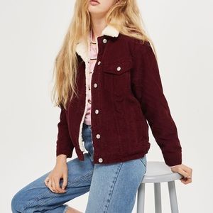 Topshop Burgundy Borg Jacket Fleece Lined